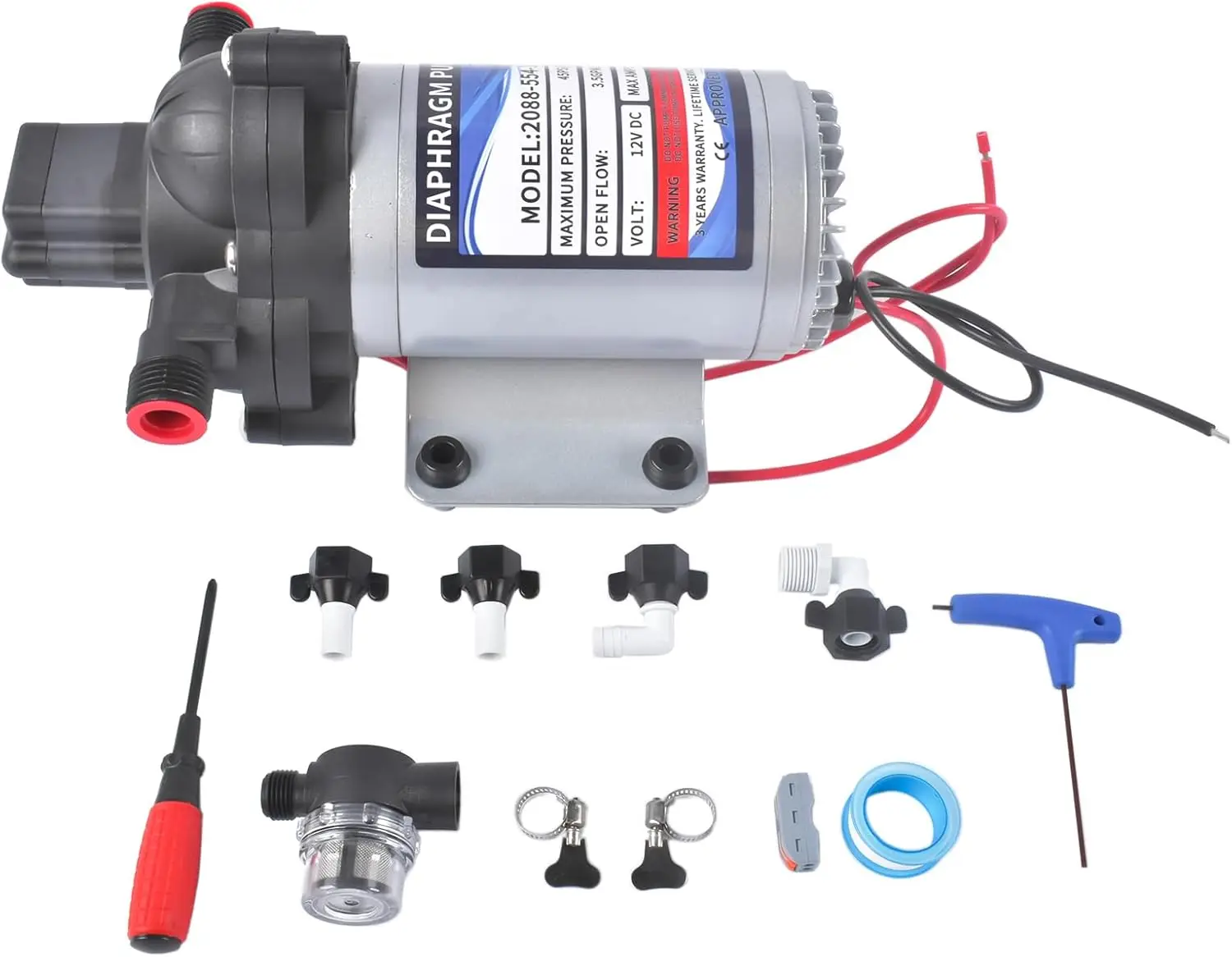 

AP03 2088-403-144 Водяной насос для автодомов 3.5 GPM 12V DC 45-PSI, диафрагменный насос с фильтром и датчиком давления, для автодомов/морского транспорта/яхт/караванов