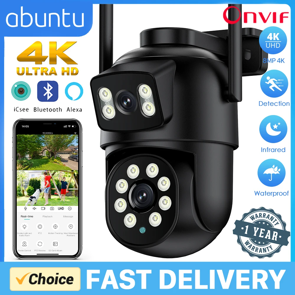 

8MP 4K Wifi Camera PTZ Outdoor Dual Lens Human Detection Surveillance Camera Audio Dual Screens CCTV Security Camera ICSEE APP