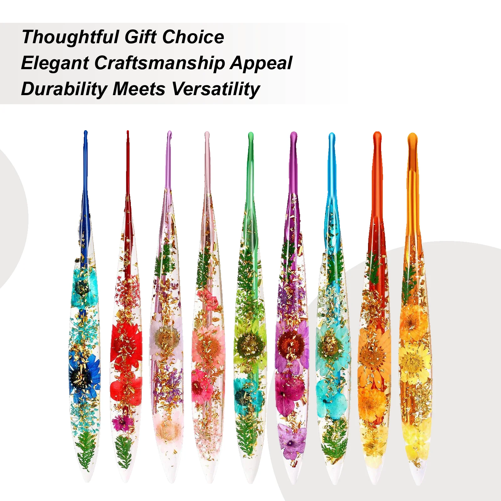 الراتنج الكروشيه السنانير مجموعة مريح أنيق الأزهار الحرفية الغزل نسج 9 قطع الحرفية الفن الغزل الكروشيه السنانير عدة ل بطانية دمية قبعة #1