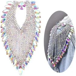 High Quality Sew On Shoulder Tassel Applique Clear Crystal Rhinestone Applique Wedding Dress Decoration