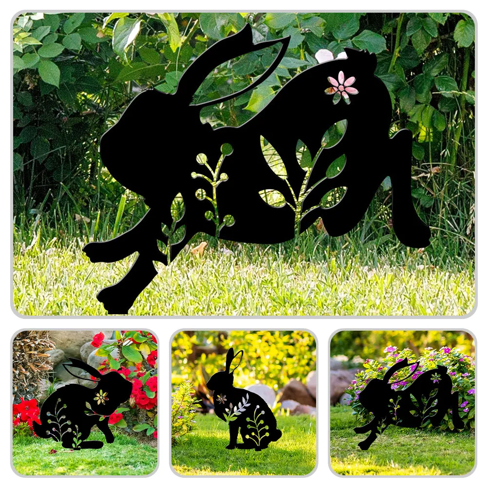 3Pcs Rabbit Garden Stake Easter Yard Sign Cute Bunny Lawn Decoration Outdoor Easter Decor for Garden Porch Planter Flower Bed