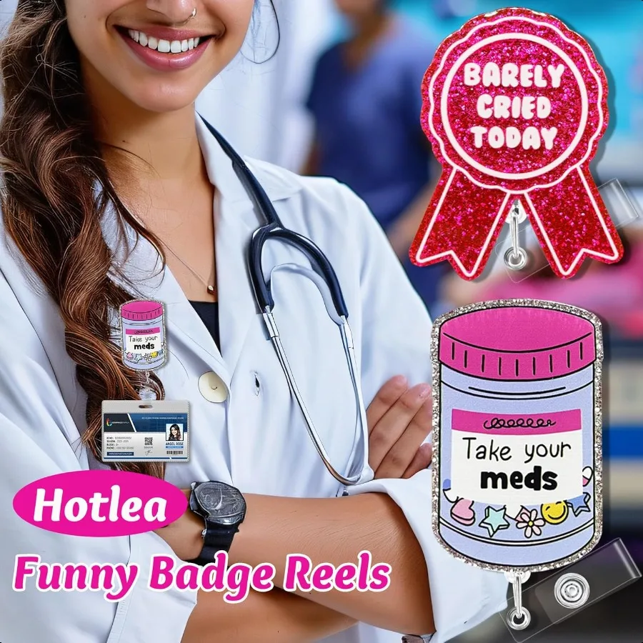 12 قطعة بكرات شارة مضحكة أصحاب شارة لطيف السائبة قابل للسحب معرف كليب الملونة التمريض المساعدين الطبية RN LPN CNA الأصدقاء Acce