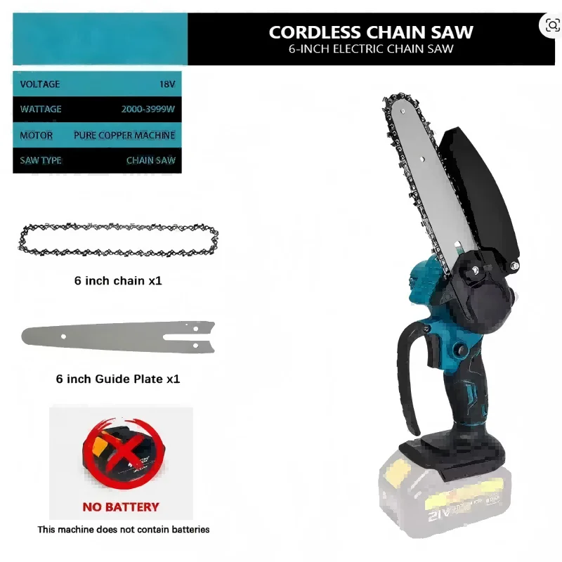 1700RPM 6 Inch Mini Li-Ion Electric Chainsaw One Hand Portable Electric Saw Fit 18V Makita Battery