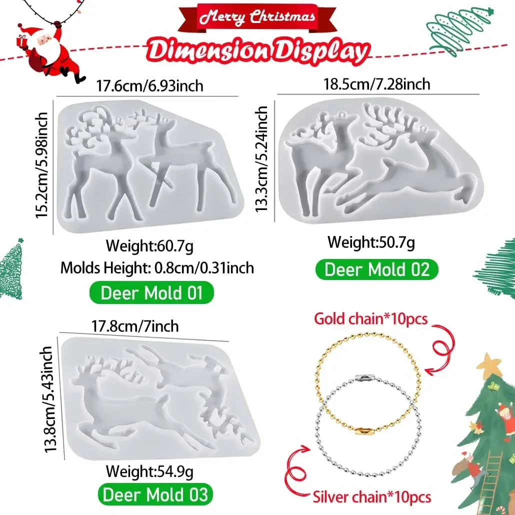 Fai da te ornamento di natale stampo natale alce portachiavi ornamento stampo in Silicone natale stampo epossidico artigianato