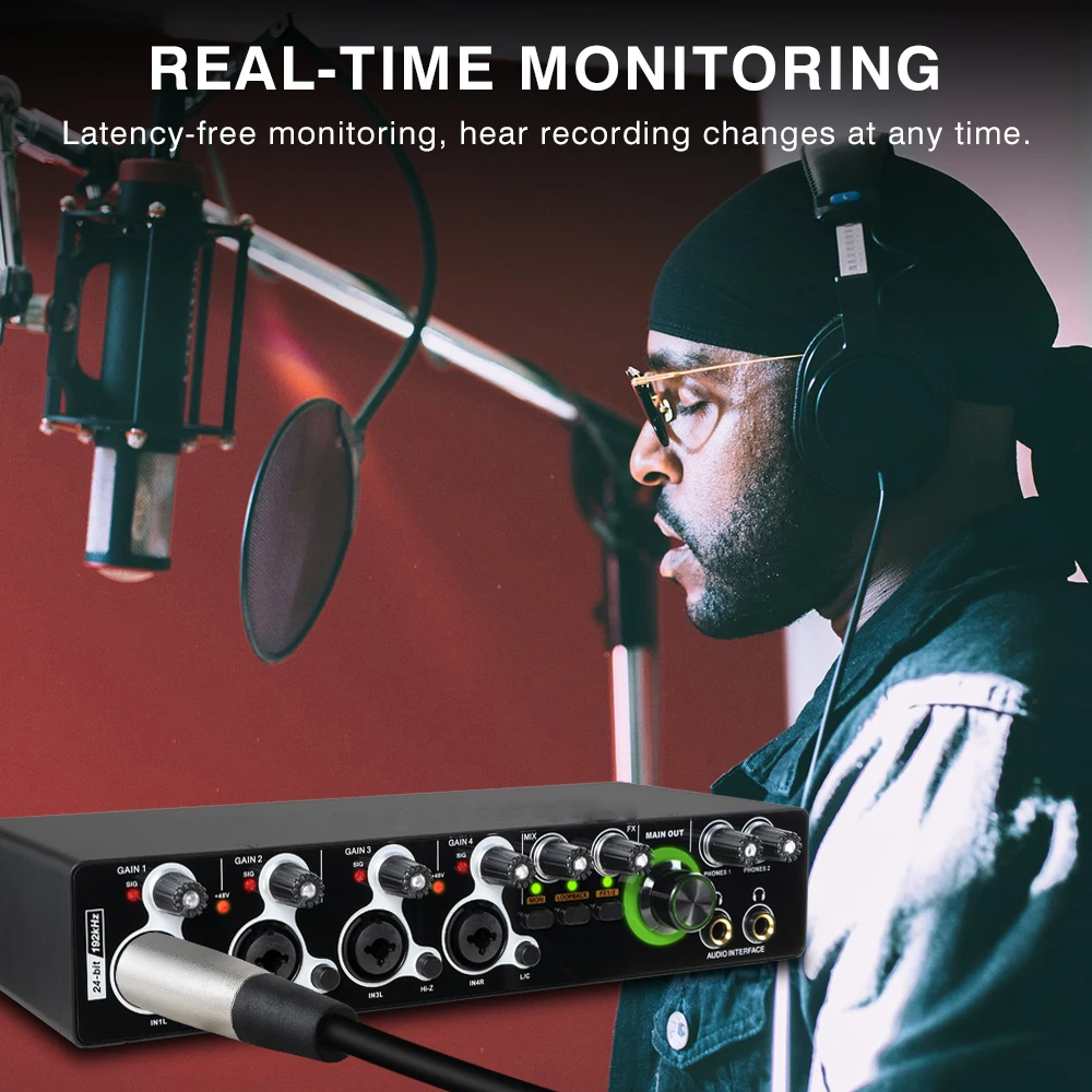 XTUGA MD404 Hot Selling 4 Channels Professional 24bit 192kHz Studio De Audio Sound Card Usb Audio Interface For Live Recording