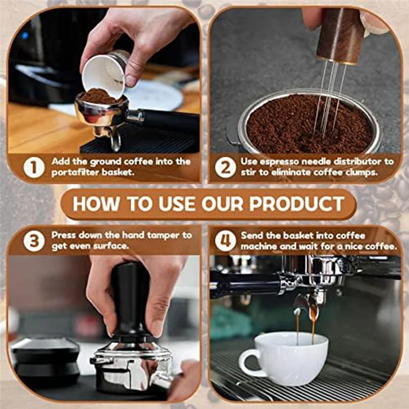 KB-51Mm & Espresso Stirrer Hand Espresso Tamper معايرة الربيع محملة اليد العبث قاعدة من الفولاذ المقاوم للصدأ