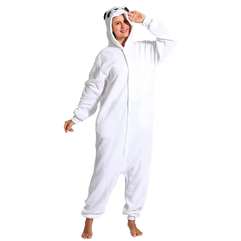 جديد 2025 الدب القطبي Kigurumi بيجامات كرتونية نيسيس للبالغين بيجامات نسائية على شكل حيوان أبيض زي رجالي بيجامة هالو ❤ ❤ د