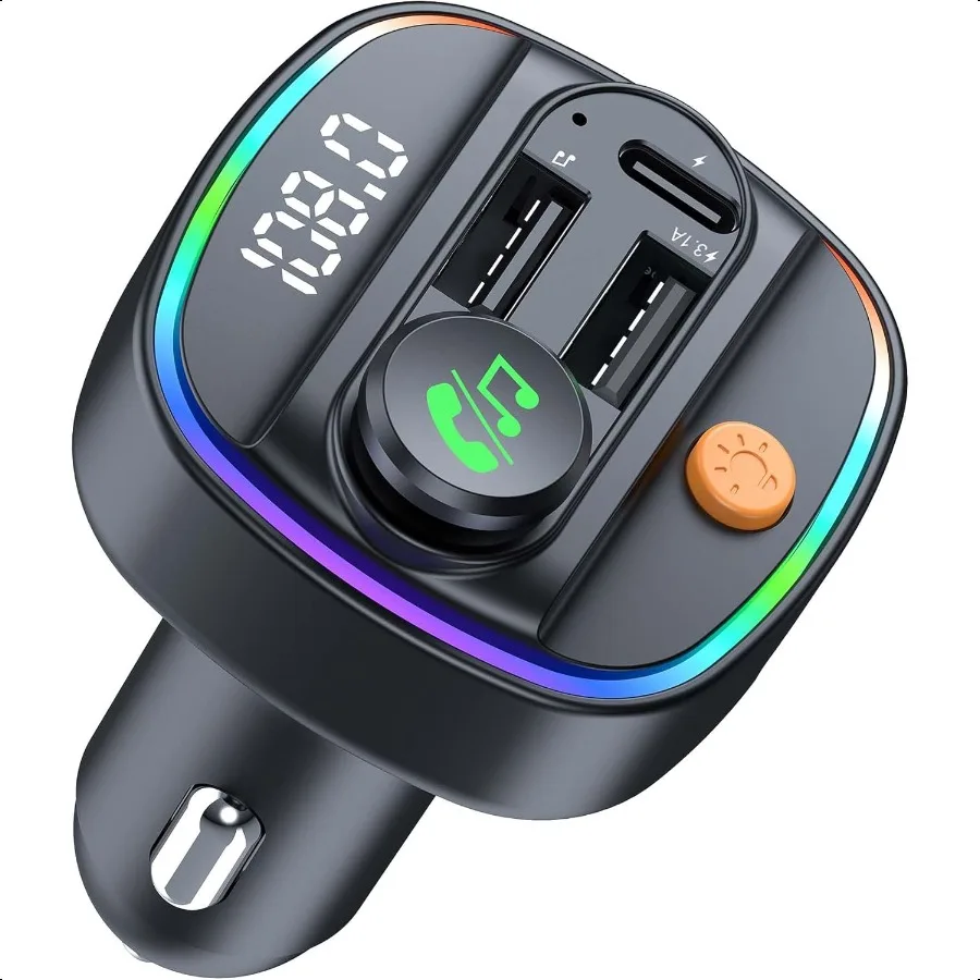 

Bluetooth 5.3 FM Transmitter for Car Wirel Car Adapter with HandsFree Calling Navigation Announcement USB AUX Playback Dual USB