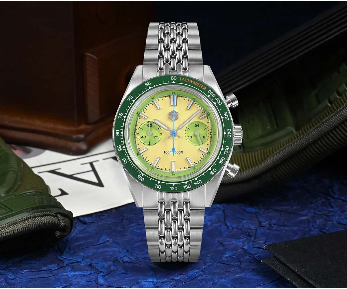 San Martin New Chronograph VK64 Quartz Watch Original Design 39.5mm Men Sports Business Dress Watches Waterproof 100m SN0116