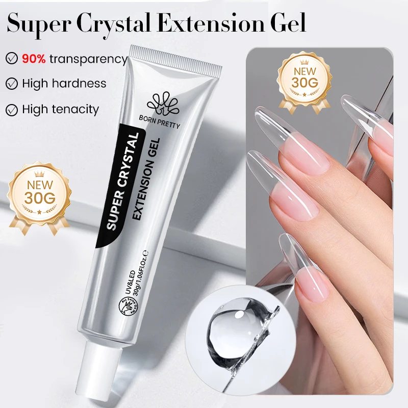 

BORN PRETTY 30g Super Crystal UV Hard Gel for Building Nail Apex Nail Strengthen 3D Modeling Clear Nail Supplies Gel for extend