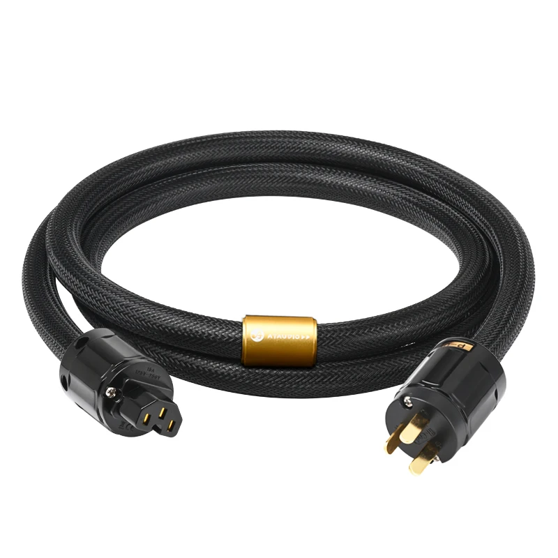 ATAUDIO HiFi EU Power Audiokabel Hoge kwaliteit 6N OFC Dubbel afgeschermd met vergulde stekker Wisselstroomkabel voor luidsprekerversterker