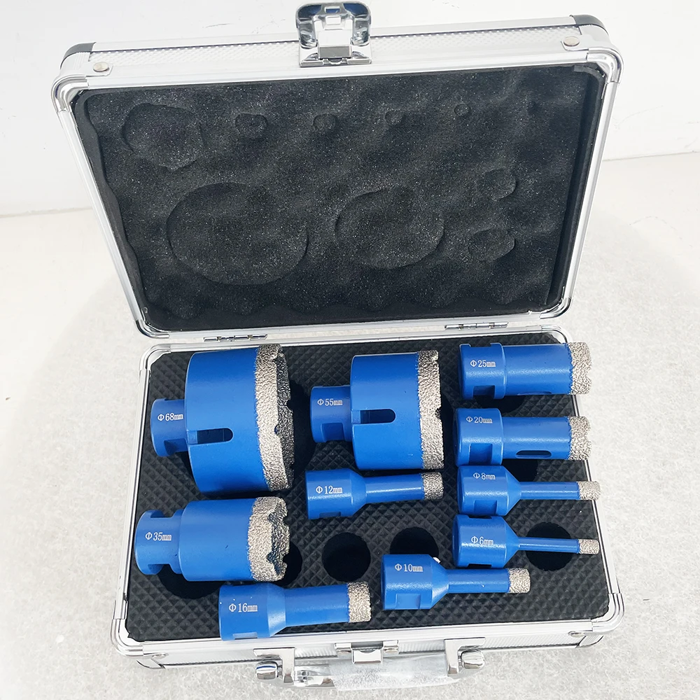 10Pcs Brazed Dry Drill Bits Kit M14 Thread Diamond Drill Bit Hole Saw Set Ceramic Tile Granite Marble Stone Hole Opener Tools