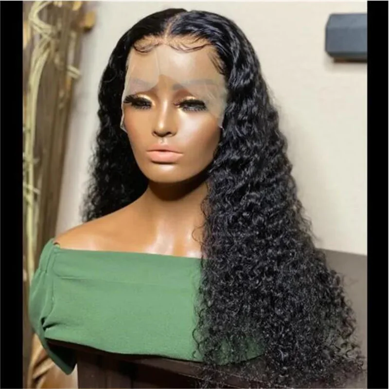 

Glueless 26inch Soft Long Kinky Curly Preplucked 180Density Black Lace Front Wig For African Women Babyhair Heat Resistant Daily