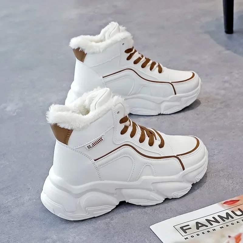 Cotton Shoes Female Winter Padded Thickened Shoe 2023 New Sneakers Thick Snow Boots Thick Bottom Wedge Woman Sneakers
