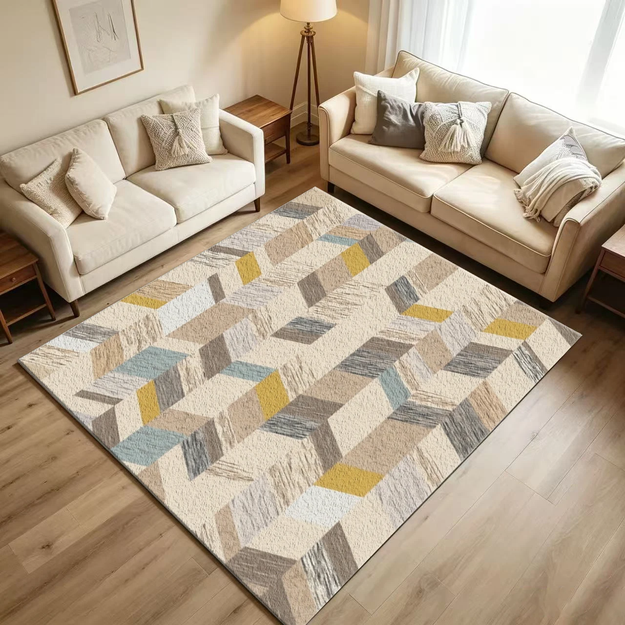 Multicolor Chevron Geometric Carpet Flooring Retro Large Area Rug for Bedroom Living Room Interior Decoration