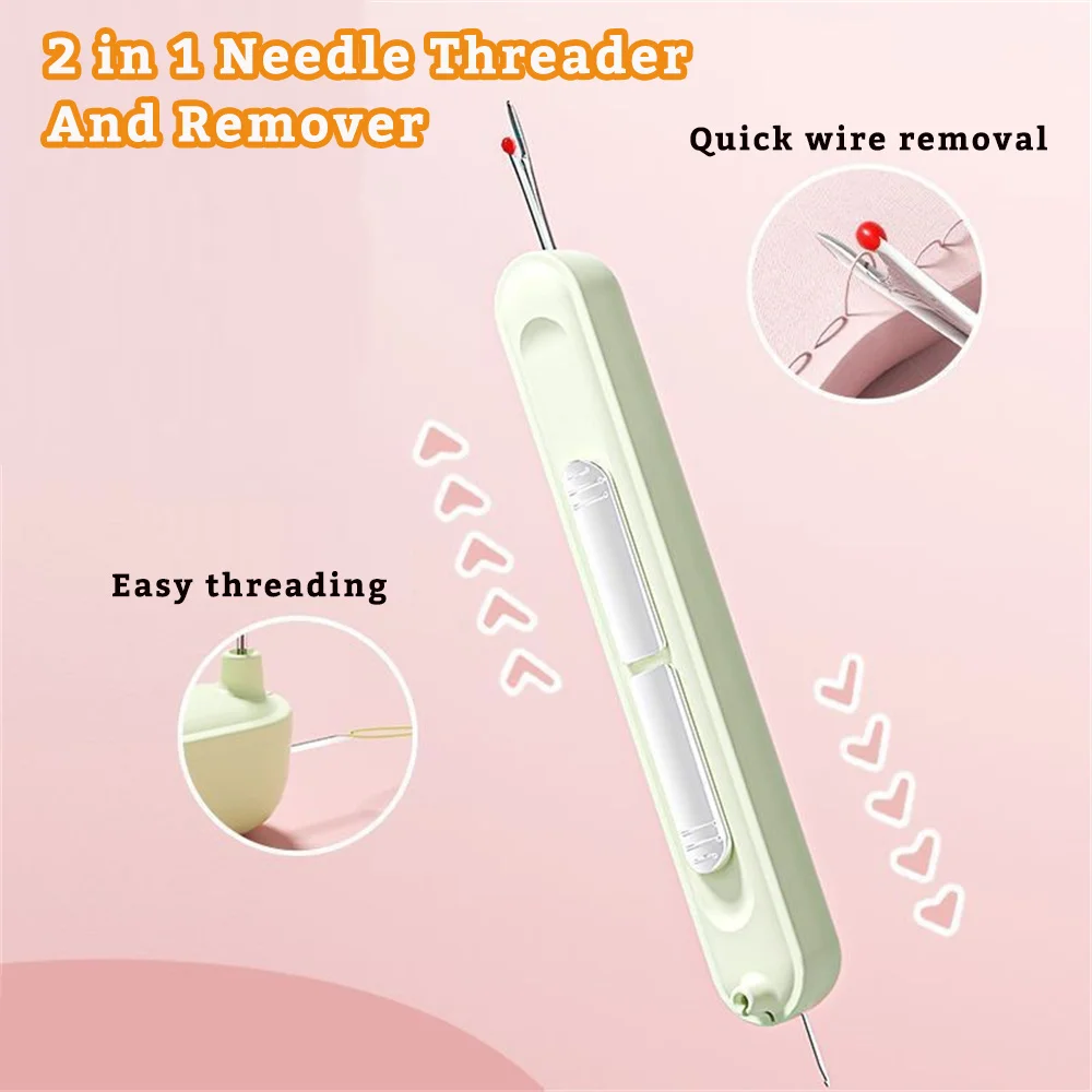 2 in 1 Needle Threader Seam Ripper Stitching Remover Stretchable Seam Rippers for Hand Sewing Seam Accessories