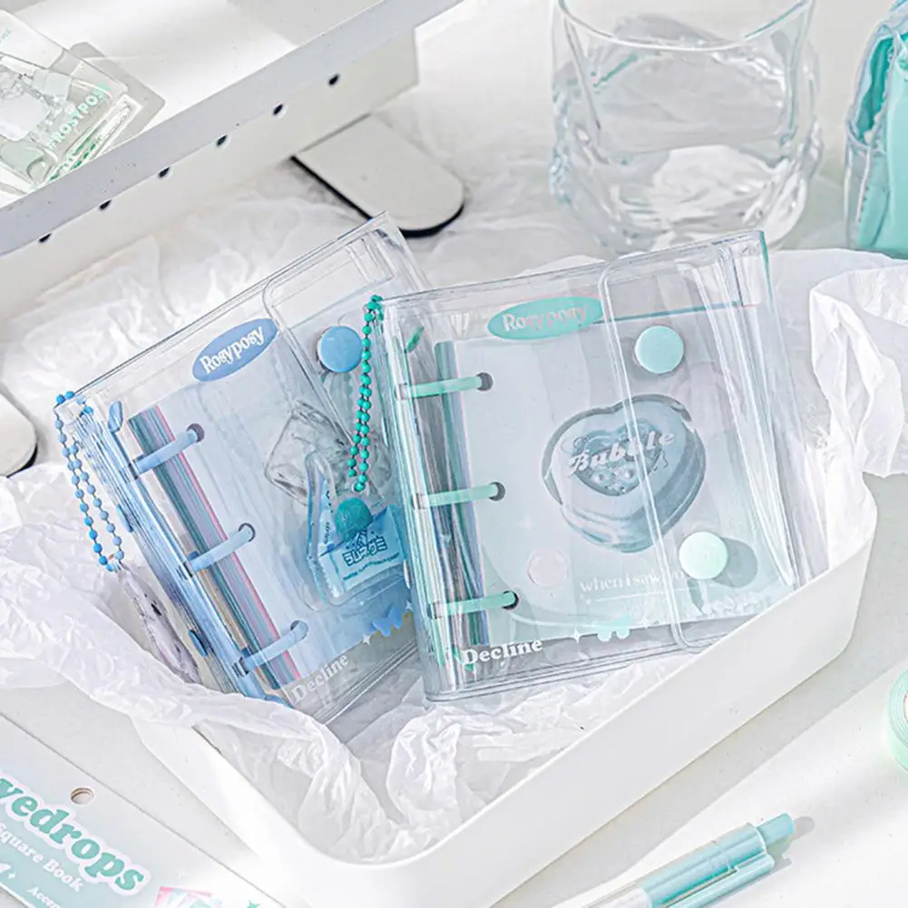 Copertina della carta sostituibile con guscio trasparente impermeabile 62 pagine raccoglitore ad anelli per Notebook tascabile cancelleria per Notebook da viaggio per cartoni animati