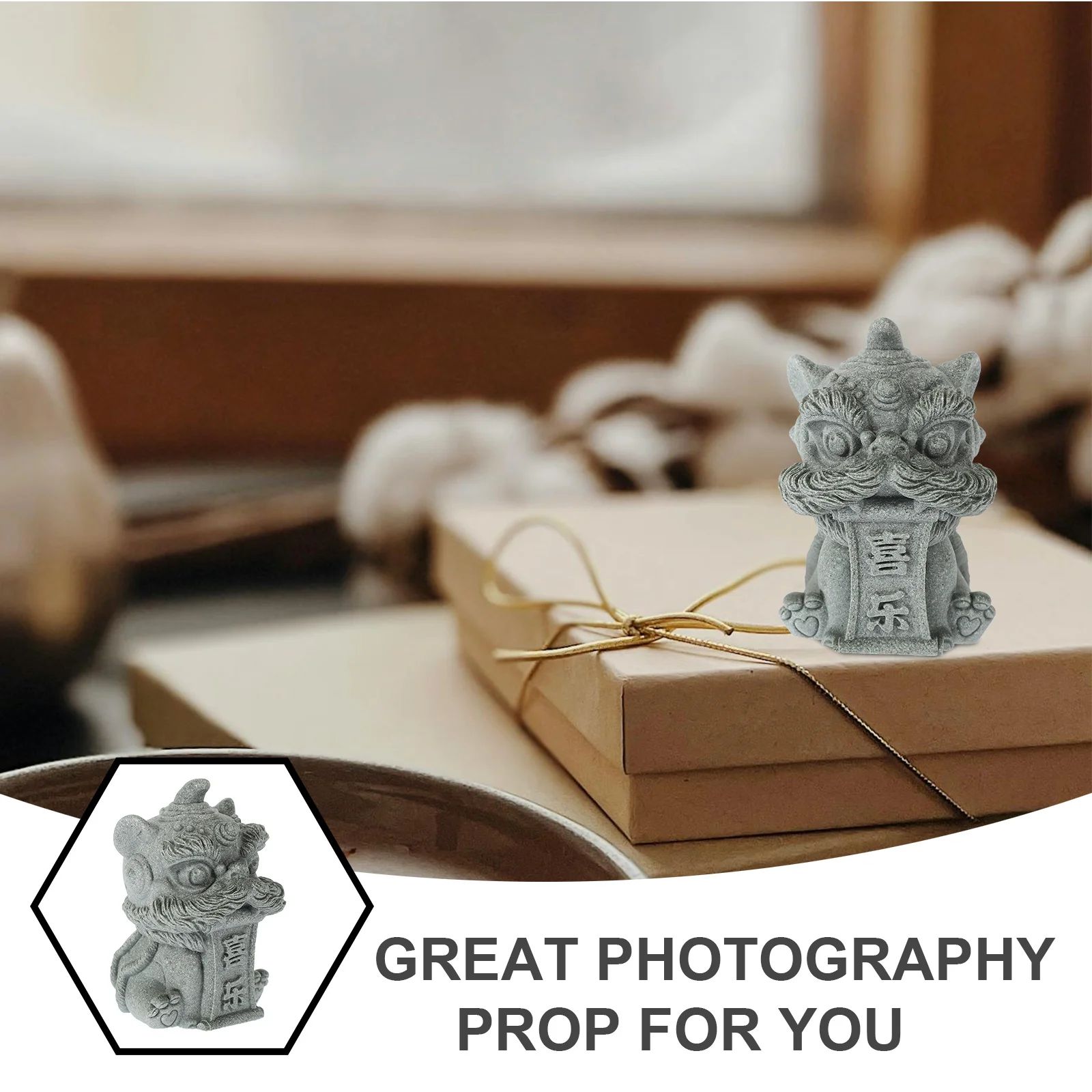 

Stone Lion Desktop Ornament Resin Lion Statue Miniature Animal Decor Traditional Chinese Lucky Mascot Indoor Office Desk