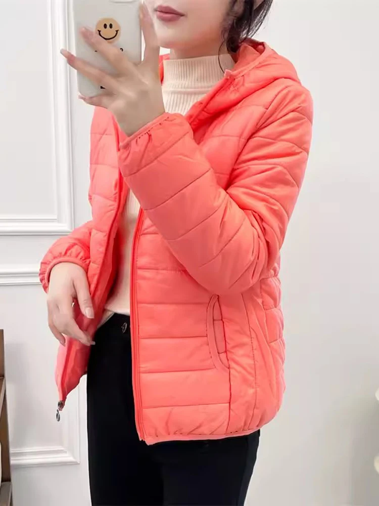 Minimalist Light Weight Women Down Cotton Jackets 2024 New Winter Korean Style Hooded Quilted Parkas Female Windbreaker Outwear