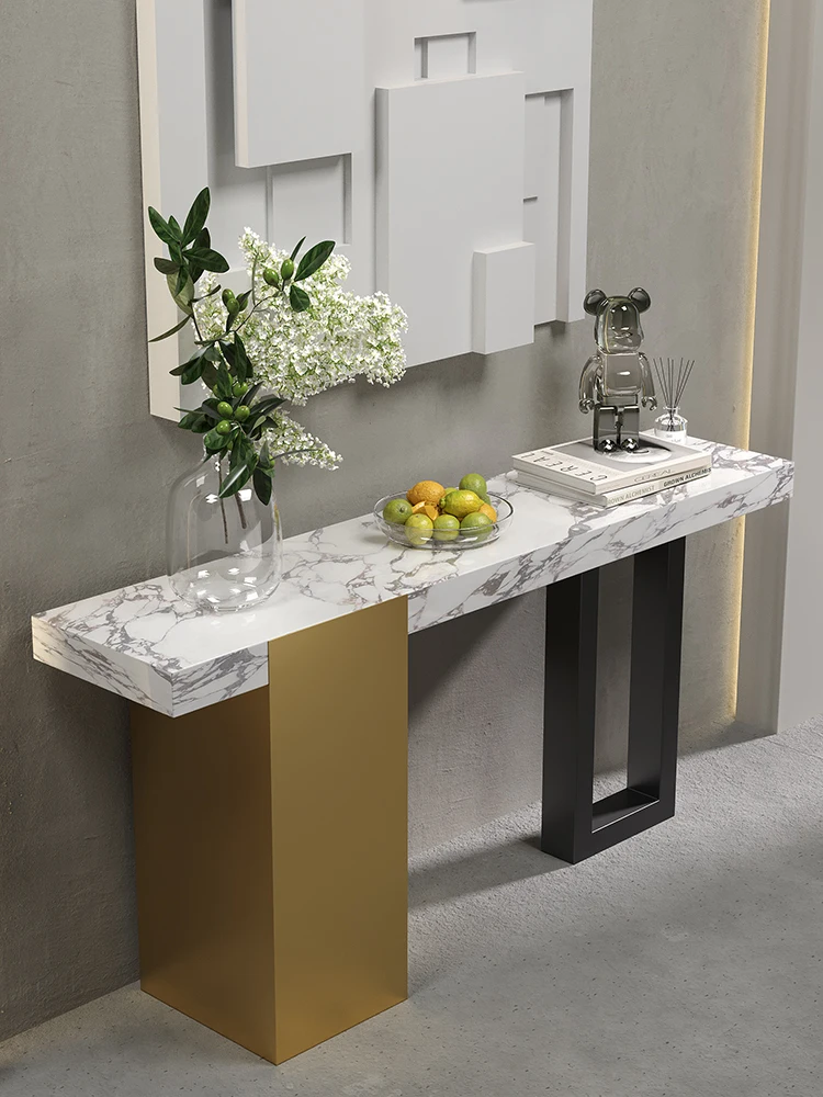&%Modern Italian Light Luxury Marble Stone Plate Move Ultra Narrow Console Table Forliving Room Villa Hotel Corridor