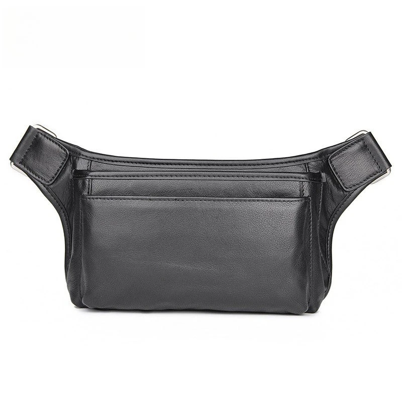 New Fashion Genuine Leather Waist Bag, Large Capacity Black Top Grain Cowhide Crossbody Chest Bag for Men