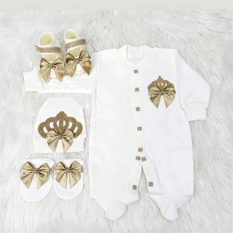 Luxury HRH Crown Baby Girl Hospital Exit Newborn Baby Girl Bling Outfits Baby Girl Layette Set Personalized Baby Girl Outfit