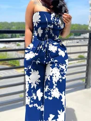 Pantalones estampados de una pieza sin tirantes para mujer, mono Sexy a la moda con cordones de cintura alta, ajustado, sin mangas, para vacaciones en la playa