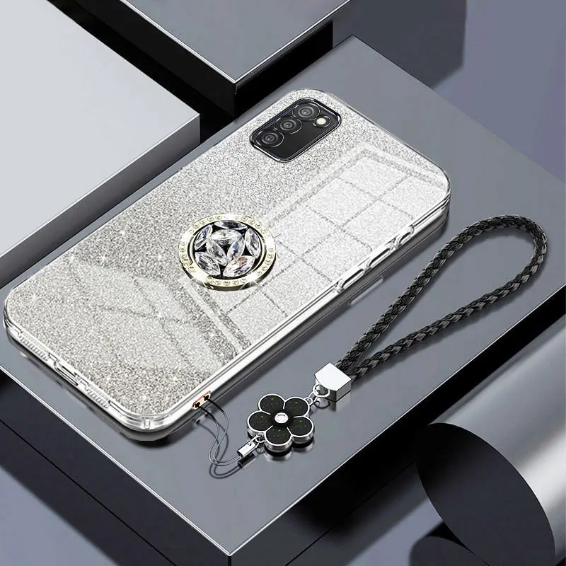 Abdeckung für Samsung A03s, Luxus Diamant halter Fall für Samsung Galaxy A03 A02 A04E Bling Glitter stoß feste Lanyard Fall eine 03s