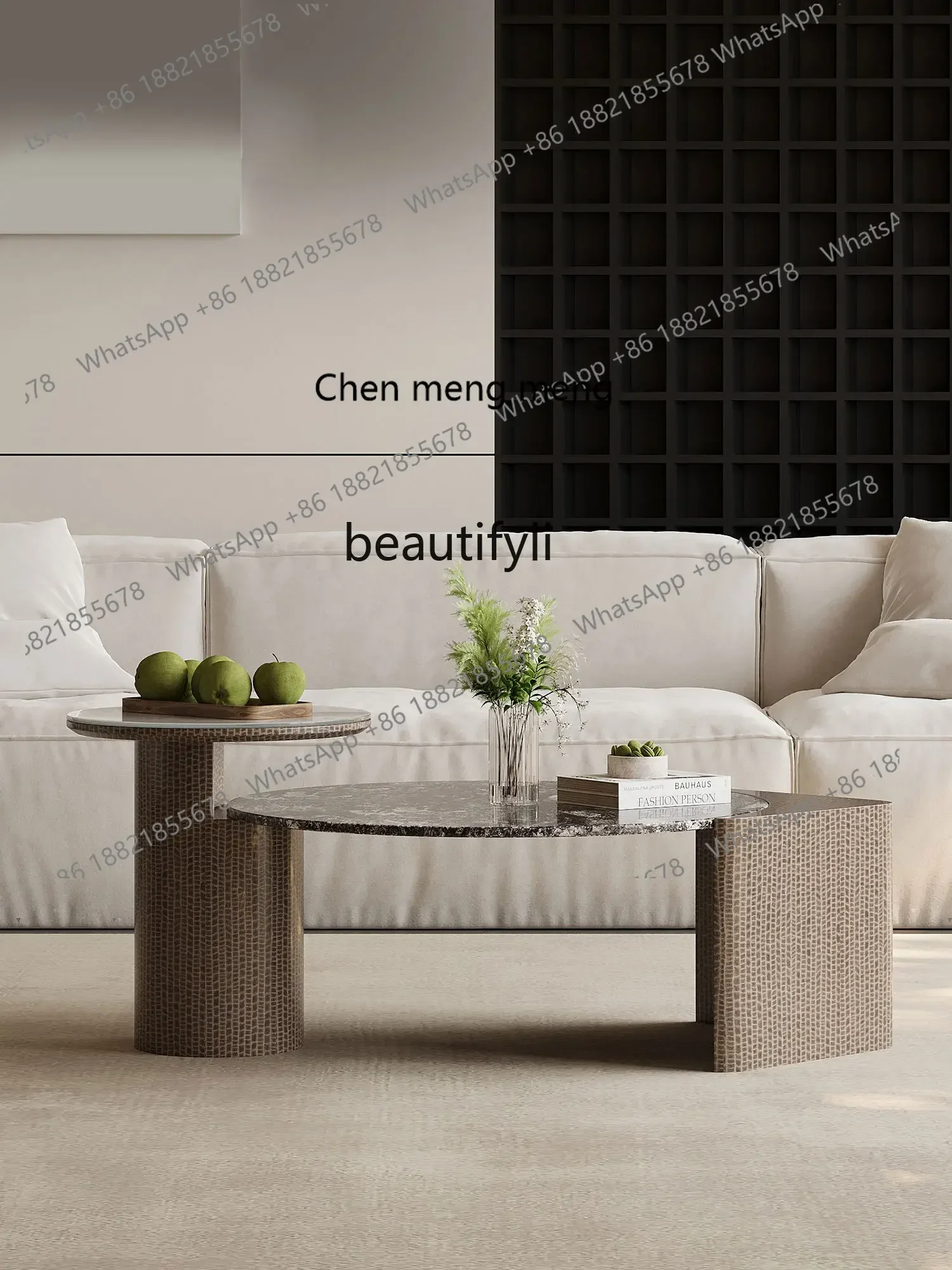 D178 Italian Minimalist Coffee Table Home Living Room Small Apartment Marble round Silent Style Designer Tempered Glass Art
