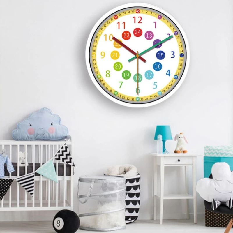 Hicat Kids Learning Wall Clock, Color Coded 24 Hour Silent Educational Time Teaching Clock for Homeschool Kindergarten Bedroom