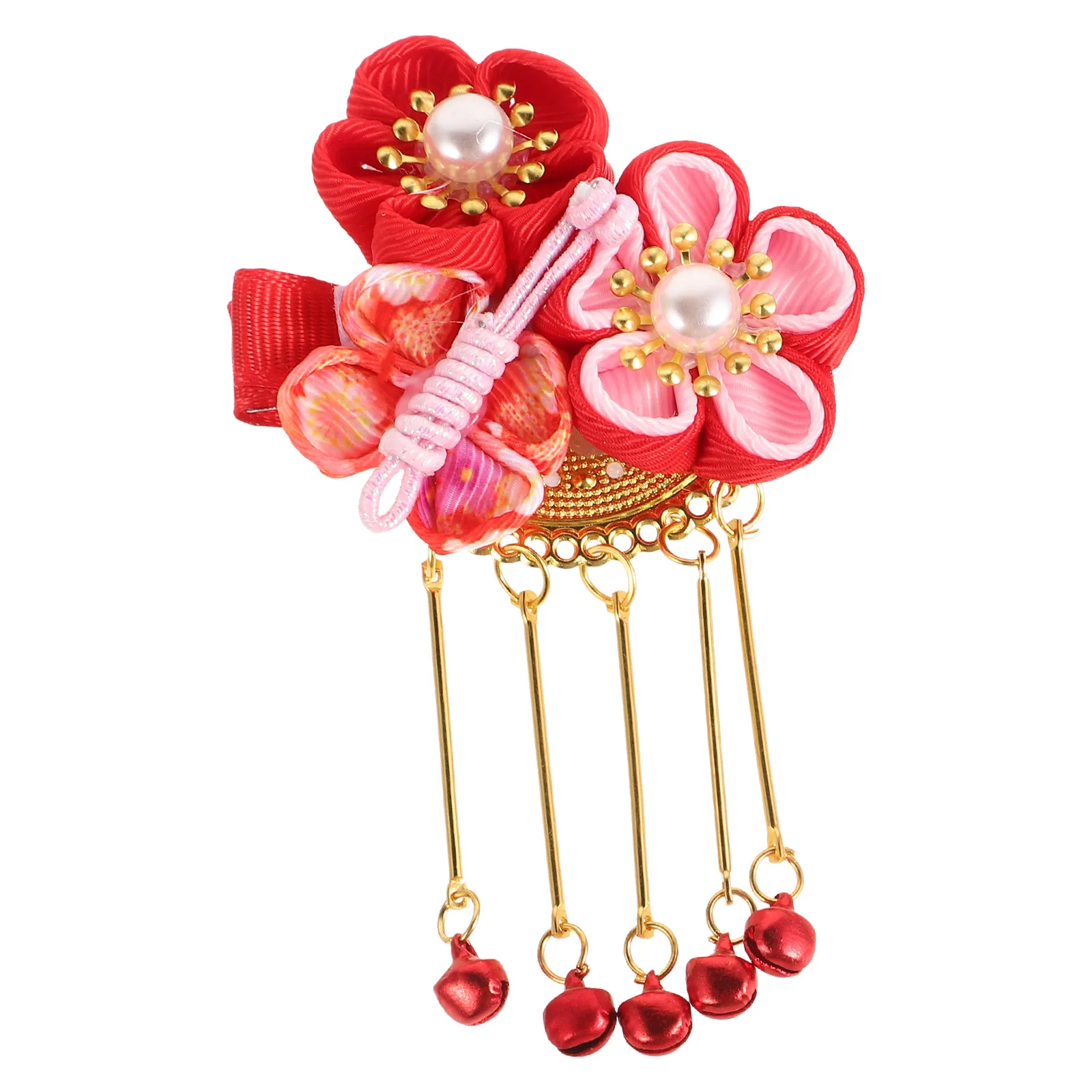 Japanese Style Hair Clip Pattern Barrette Archaistic Tassel Hairpin Headwear Hair Accessories for Girls Women (Red)