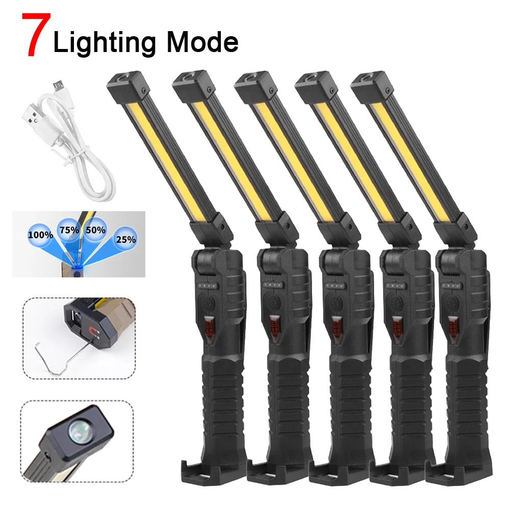 

7 Gears Folding Lamp COB LED Work Light Handheld Flashlight Rechargeable Magnet Emergency Car Inspection Lamp Outdoor Car Repair