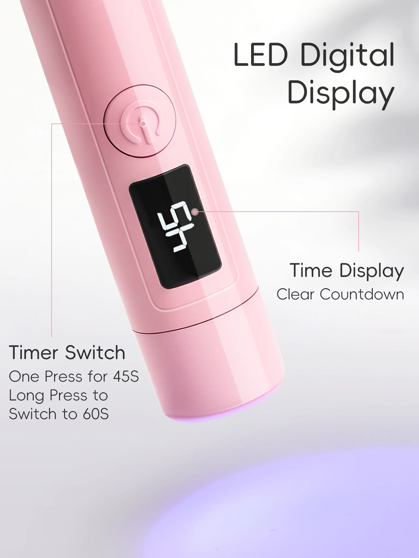 1Pc Pink On-Screen Display Handheld Nail Art UV Lamp For Gel Nails, Mini Nail Light, Portable LED Nail Lamp, USB Nail Dryer