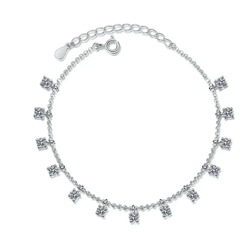 

1.3/3.9 Carat D Color Full Moissanite Diamond Charm Bracelets for Women, White Gold Diamond Bracelet Fine Jewelry Birthday Gift
