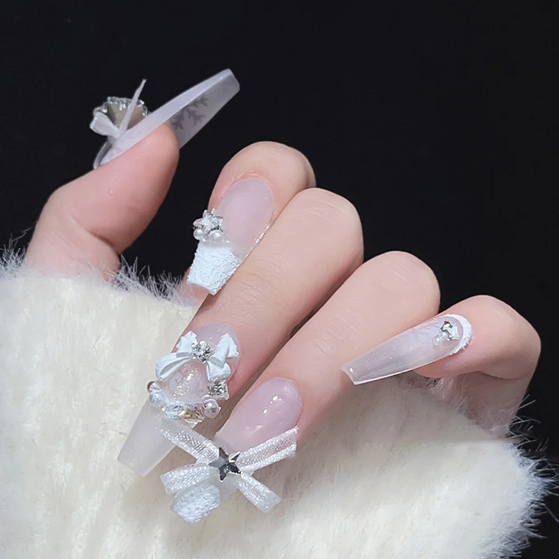 New 10 Pcs Organza Ribbon Bow Nail Charms 3D Decoration Bows Knot Korean Nail Parts Manicure Jewelry Kawaii Accessories