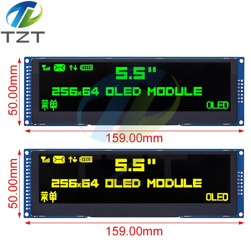 Imagem -02 - Tzt-oled Display Lcd para Arduino Uno r3 Interface Spi Porta Paralela de Bits Unidade 256x64 Cor Amarelo Verde 55 Ssd1322