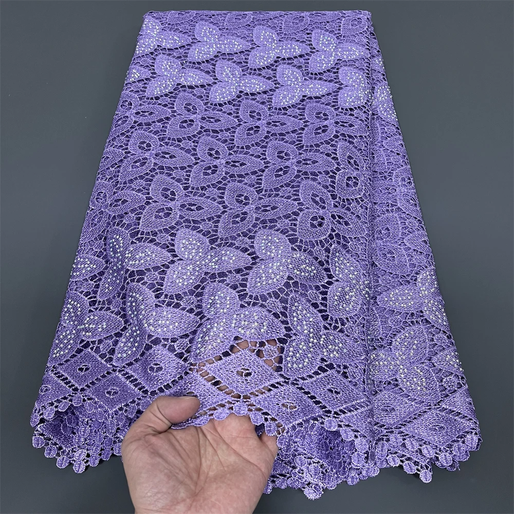 

African Nigerian High-Quality Embroidery Tulle Lace Fabric Sequins Water Soluble 5 Yards for Wedding Party Dresses PS0067 2025