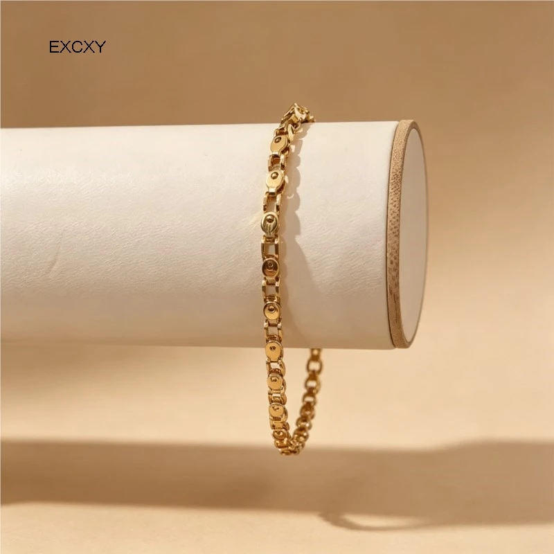 EXCXY Stainless Steel Bracelet Gold Plated Stackable for Women, Thin Herringbone Chain Bracelet Waterproof Jewelry Gift