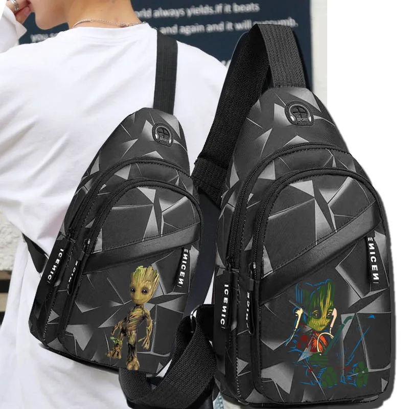 Bolso de hombro de dibujos animados Groot de Los Vengadores para hombre, bandolera informal, Slingbag oblicuo para deportes al aire libre, bolsos ligeros de tendencia