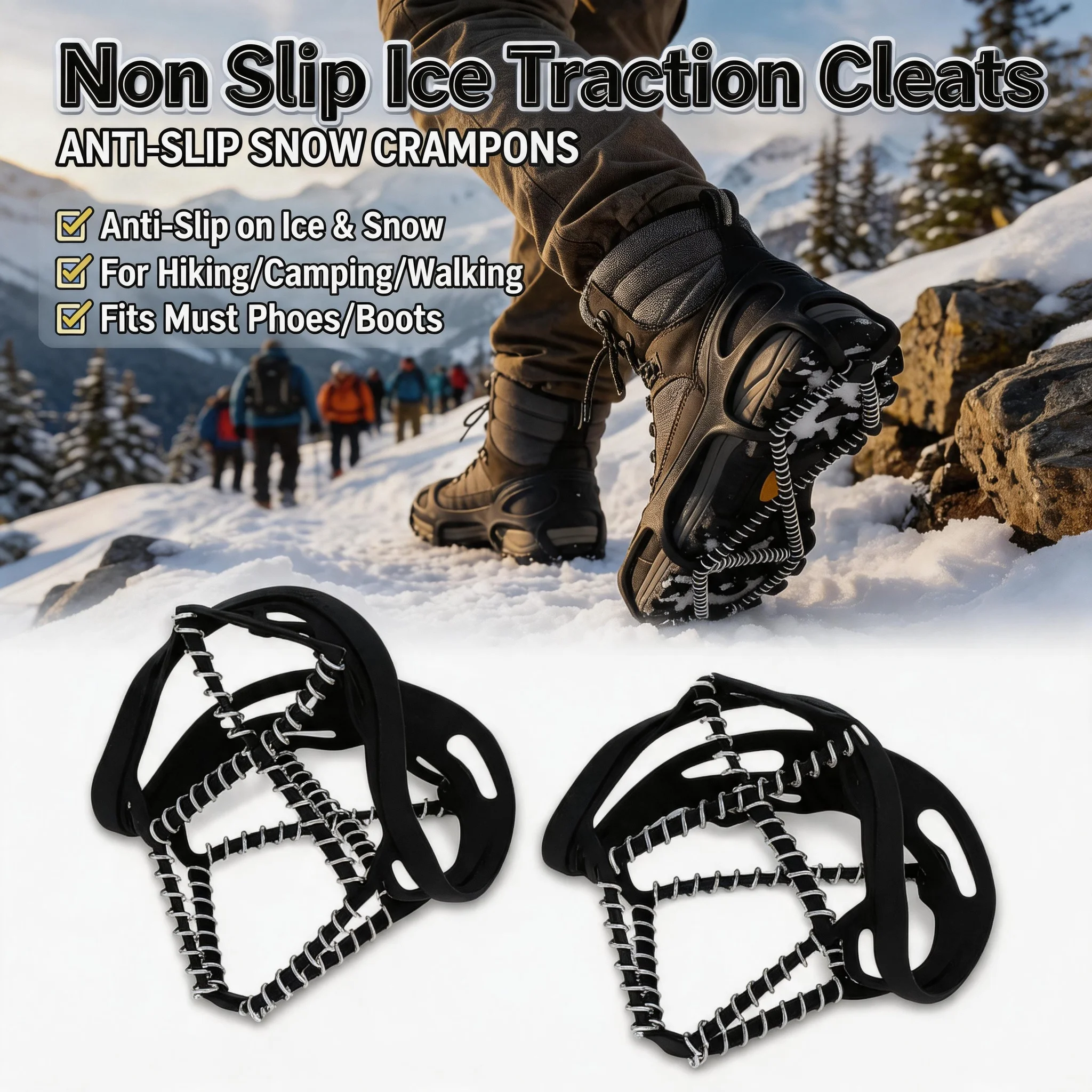 Gripper Foot Walking - อุปกรณ์เสริมรองเท้าสำหรับเดินบนน้ำแข็งและหิมะในฤดูหนาว ป้องกันการลื่นไถล ใช้สำหรับเดินทาง ปีนเขา และกิจกรรมกลางแจ้ง ช่วยปกป้องเท้า