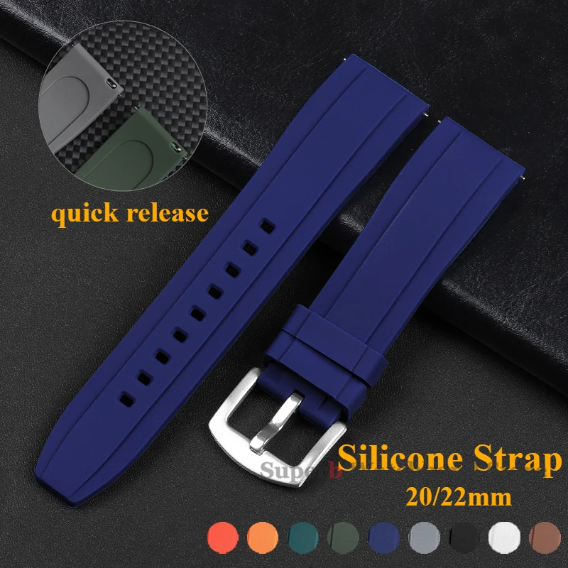 20mm 22mm Soft Silicone Watch Band for Rolex Water Ghost Strap Sport Rubber Quick Release Bracelet for Omega Watch Accessories