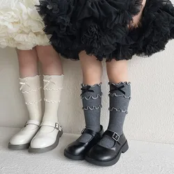 1 Pair 2024 Chic Autumn Girl Calf Sock Korean Fashion Ruffle Bow Sock for Children Soft Cotton School Sock Clothes Accessories