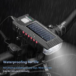 Solar Bicycle Light USB Rechargeable Power Display MTB Mountain Road Bike Front Lamp with 120dB Horn Flashlight Bicycle Lights