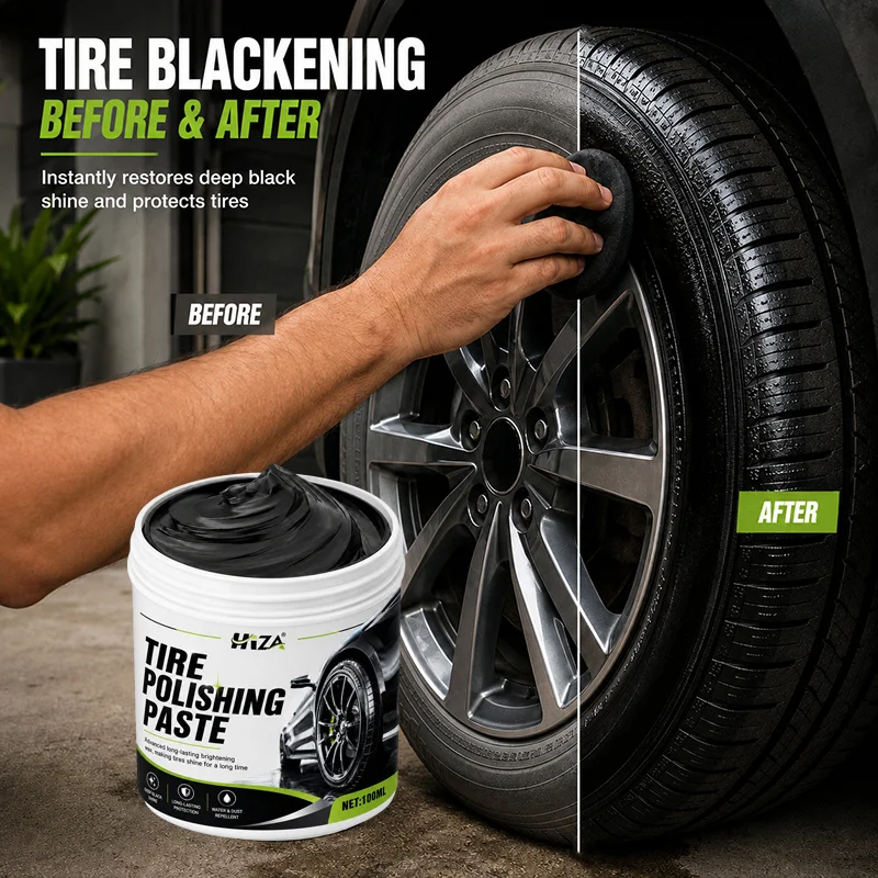Tire Shine Wax - Durable Blackening Dressing, Anti-Aging Coating Prevents Cracks & Fading, All Tire Sidewalls, Deep Black Gloss