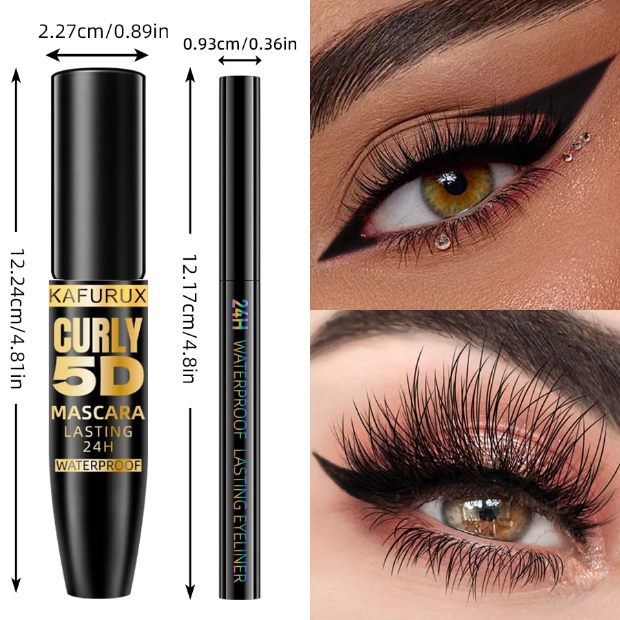 Matita e mascara per eyeliner neri da 2 pezzi a lunga durata a prova di sbavature per il trucco degli occhi audace, cosmetici per eyeliner naturali per regali da donna