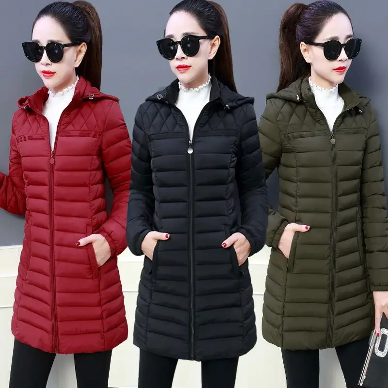 2023 New Women's Clothing Winter Hooded Warm Coat Slim Cotton Padded Jacket Female Medium-long Parkas Mom Fashion Outerwear