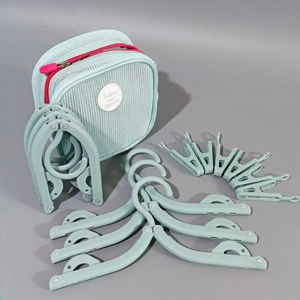 Non-Slip Foldable Clothes Hanger 12 Clips Space Saving Collapsible Clothes Hanger 6 Hangers with Storage Bag Drying Hanger