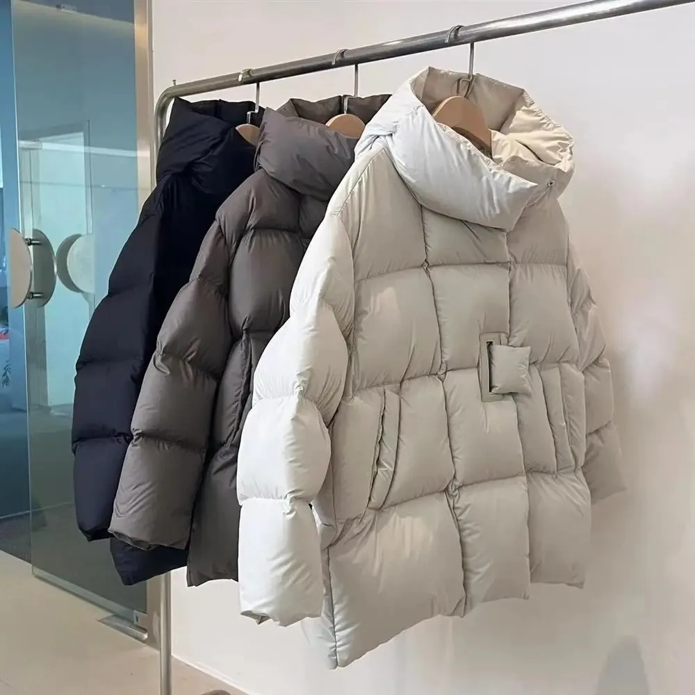 Winter White Duck Down Jacket Women 2024 Fashion Female Thick Warm Fluffy Parkas Loose Oversized Puffer Coat Outwear