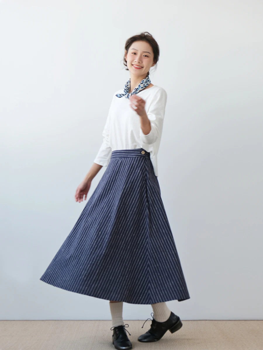 

Юбка А-силуэта ручной работы из смесового хлопка и шелка, универсальная, синяя, для повседневной носки, для женщин, со средней талией