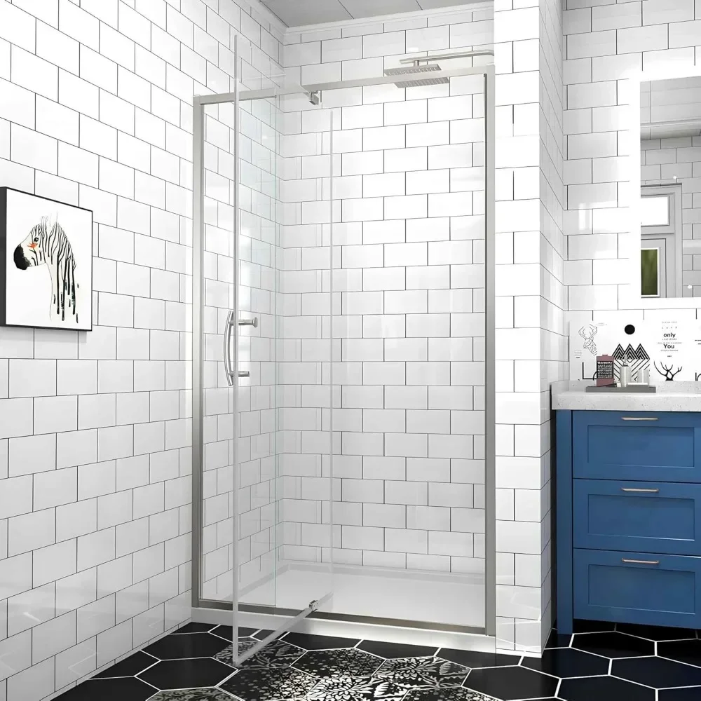 

Душевая дверь из закаленного стекла с поворотным механизмом, 38-42 дюйма (Ш) x 71 дюйм (В), толщина 1/4 дюйма (6 мм), прозрачная, из закаленного стекла SGCC, с отделкой из матового никеля, реверсивная.